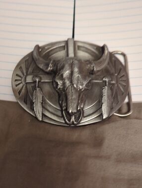 Western Bull Skull Belt Buckle - Antique Silver